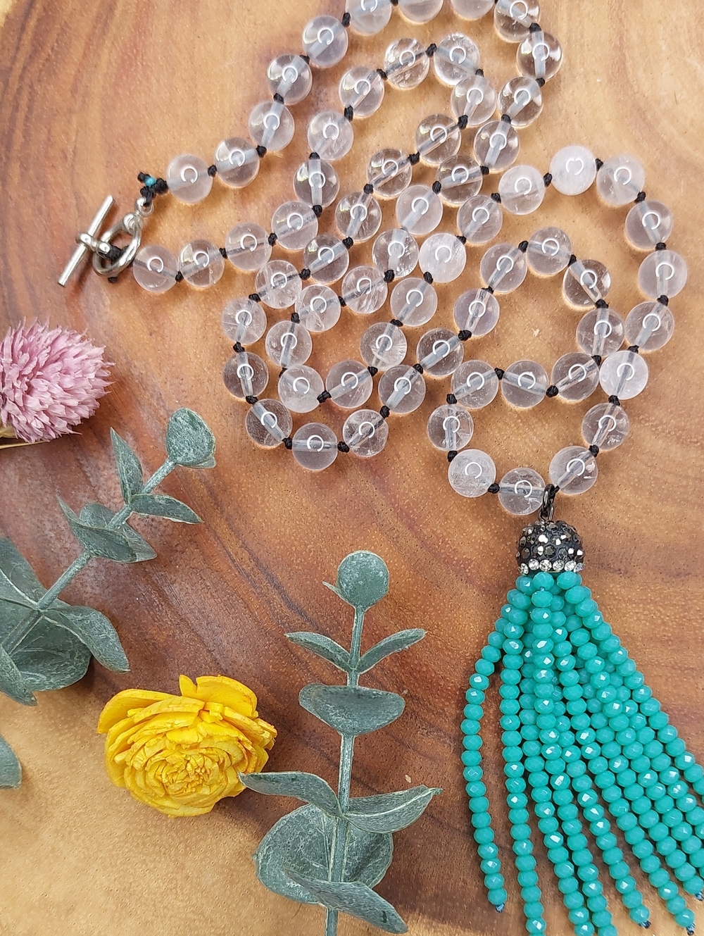 Artisan Made Quartz Crystal Necklace by Rust Belt Raised Turquoise Crystals